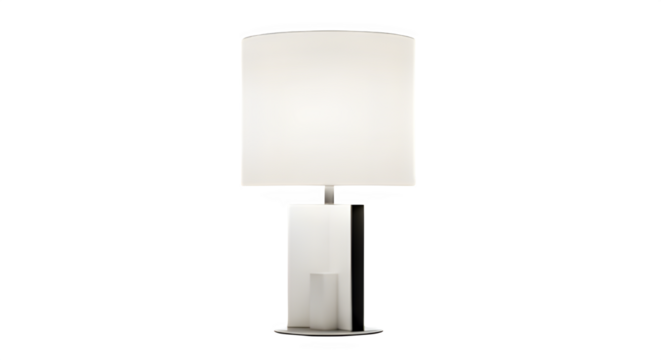 Elegant illuminated table lamp with white lampshade and polished metal base for interior