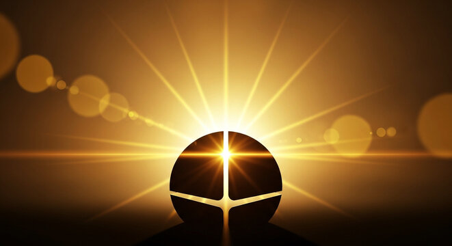 Bright sunburst emanating from behind a dark sphere, creating a dramatic lens flare effect - Powered by Adobe
