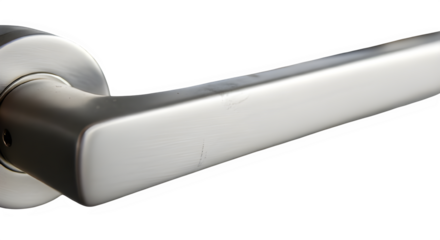 Sleek architectural hardware showcasing modern silver door handle design with black backdrop