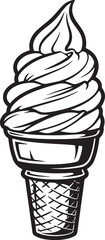 Black and White Illustration of Ice Cream Cone dessert