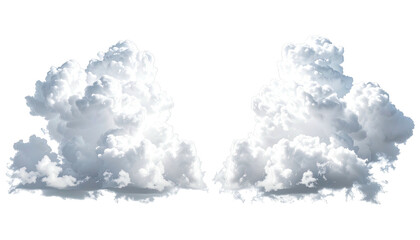 Two fluffy white cumulus clouds against stark black background