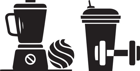 Blender protein shaker and dumbbell icons bottle