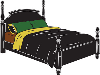 Four poster bed with green and yellow bedding bedroom