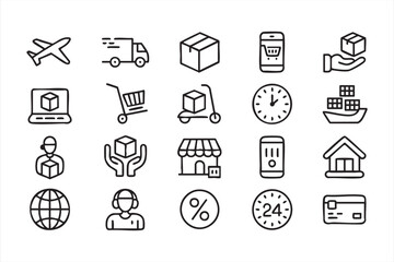 Modern line art pack of shipping, payment, and order management icons