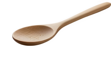 A pristine wooden cooking spoon showcased on a dramatic black background enhancing the simple