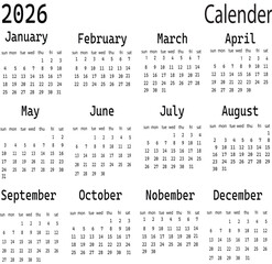 Flat Design 2026 Calendar with Clean Monthly Grid
