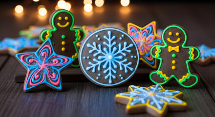 Neon-Lit Christmas Cookies: Colorful Snowflakes, Stars, and Candy Canes

