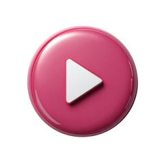 A glossy, pink, circular button with a white, triangular play symbol in the center.