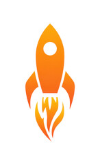 Orange rocket ship illustration with flames, perfect for space exploration and technology-related projects.