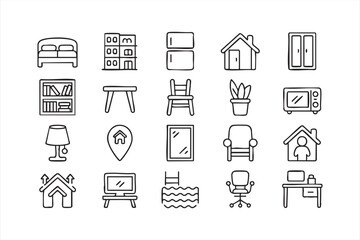 Clean vector icon pack for interior, decor, and real estate marketing use