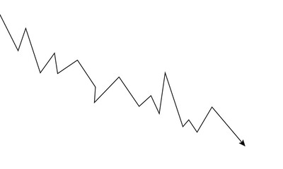 Black jagged line graph showing a downward trend isolated on transparent background .Vector illustration EPS 10 .