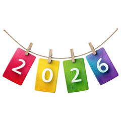 Colorful hanging cards 2026 celebration banner with clothespin cheerful