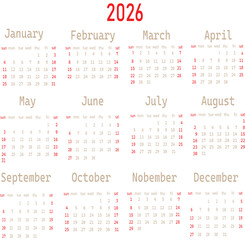 Modern 2026 Calendar Template in Blue and White Design