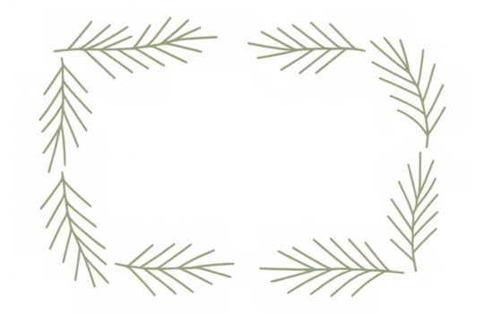 Minimalist botanical frame with green leaves creating a delicate natural border on transparent background