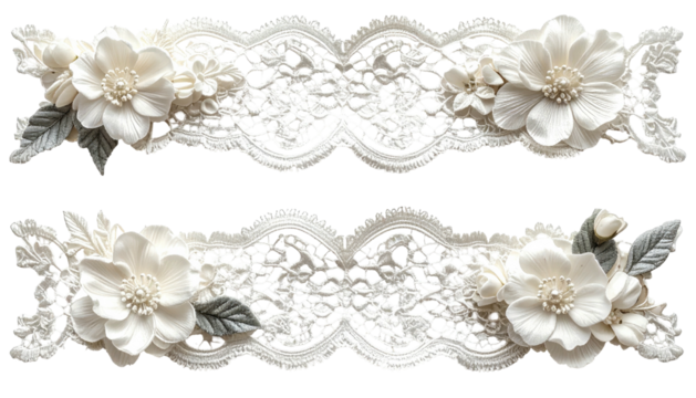 Two floral lace arrangements, white and intricate