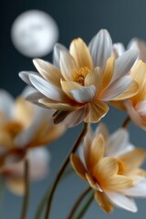 Fototapeta premium Capturing a serene night scene, this image features delicate water lilies illuminated by moonlight, perfect for themes of tranquility, nature, or wellness in blogs, ads, or decor,