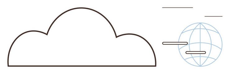 Cloud outline paired with a digital globe and streaming bars representing technology, data sharing, and internet connectivity. Ideal for tech, communication, cloud storage, networking, innovation