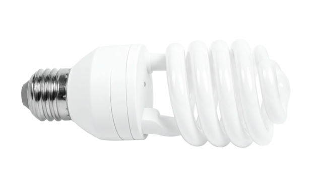 White compact fluorescent light bulb, isolated on black ground