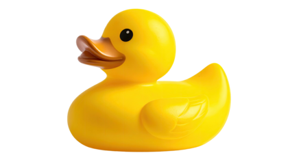 Bright yellow rubber duck with orange beak and button eyes