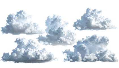 Five puffy white clouds clustered together on a dark background