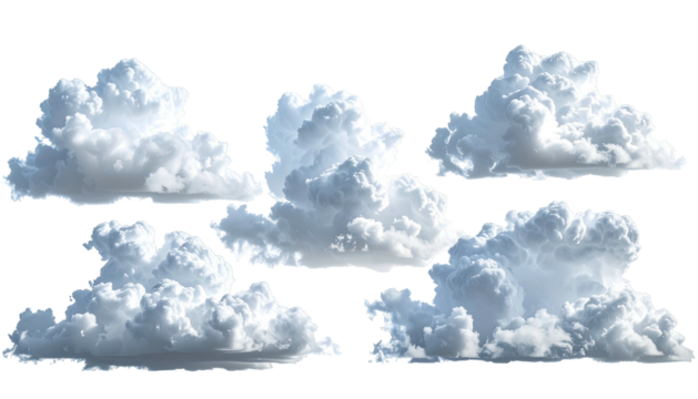Five puffy white clouds clustered together on a dark background