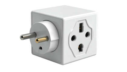 White cube adapter with various plug types showing