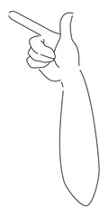 親指を立て斜め方向に指差しの手・腕・肘