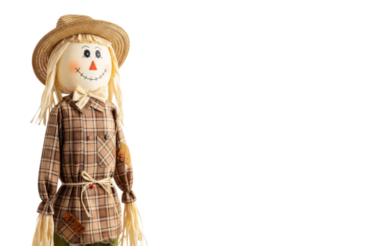Horror smiling scarecrow isolated on white or transparent background