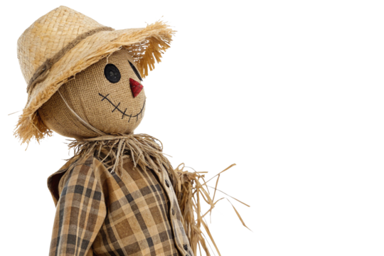 Horror smiling scarecrow isolated on white or transparent background
