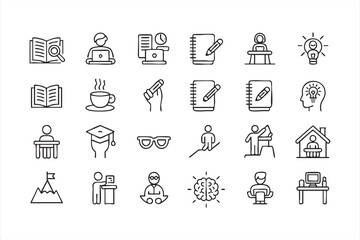 Minimalist vector pack of study, reading, and writing outline icons