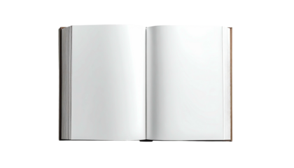 Open, empty book with blank white pages isolated on black