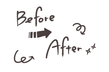 鉛筆で書いたような手書き風ビフォーアフターと矢印のセット
