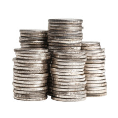 Stacks of metal coins png money png finance png currency png savings png wealth png banking png pile png assorted png round png transparent background image
