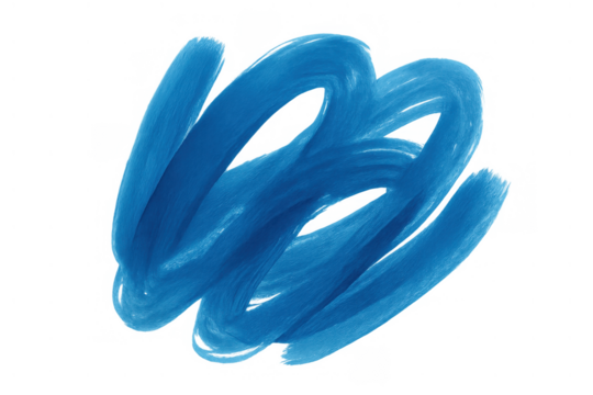 Abstract blue paint brush stroke creating a dynamic swirl pattern, adding an artistic element with texture. Transparent background