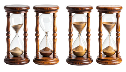 Four hourglasses depict passage of time with sand falling