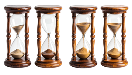 Four hourglasses depict passage of time with sand falling