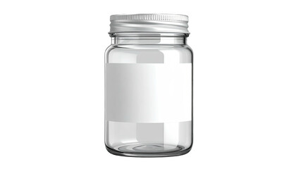 Small, clear jar with blank white label and silver lid