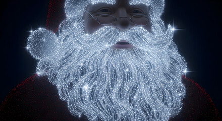 Santa Claus Beard Lit with Twinkling White Lights  Closeup