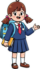 Illustration of a Schoolgirl with Backpack