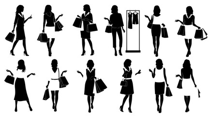 Shopper women silhouettes with shopping bags