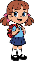 Illustration of a Schoolgirl with Backpack