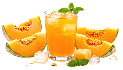 Cantaloupe drink with ice, slices, and mint