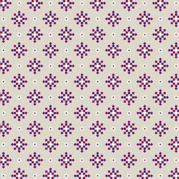 インドネシアの伝統模様「TJEPRIK」　シームレス　ベクター　幾何学　壁紙　布　紙　赤色　青色　古典　Batik　nitik　織物みたいな