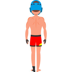 Full Body Back View Of A Muscular Man Wearing A Blue Helmet Red Boxing Shorts And Black Hand Wraps Standing Isolated On A White Background With A Transparent Background