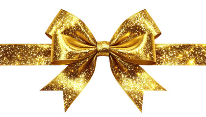 Sparkling golden bow tied on matching ribbon