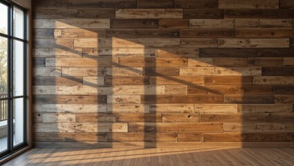 Warm Natural Wood Paneling Casting Shadows in a Bright and Inviting Interior Space