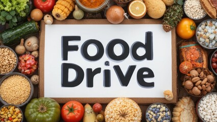 Food Drive Collection of Fresh Produce and Canned Goods Promoting Community Support and Charity
