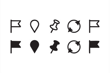 Minimalist flag and marker set for navigation and travel illustration
