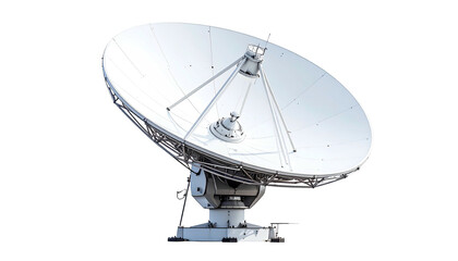 Large white parabolic satellite dish against a black background