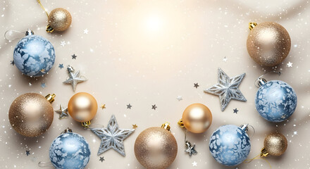 Luxurious gold and blue holiday flatlay with star accents and warm glow — perfect for upscale seasonal campaigns, gift guides, and premium holiday product displays.

